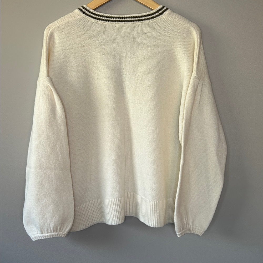 Madewell Wiltshire V Neck Pullover Balloon Sleeve Sweater Cream‎ Green Size S - Picture 6 of 8